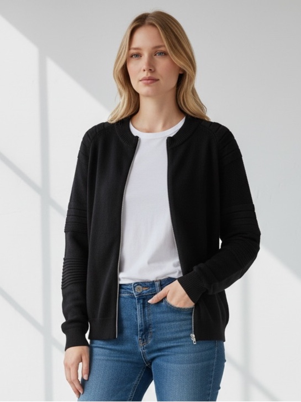 INC International Concepts Black Zip-Front Knit Cardigan